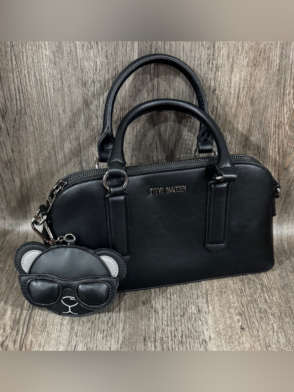 Steve Madden Black Handbag Bag with Bear Coin Purse